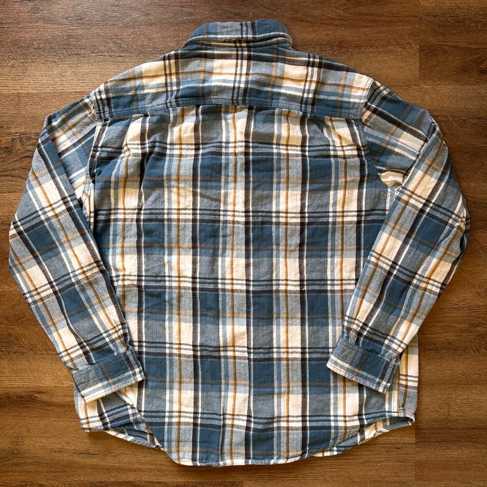 George Casual Button Down Mens XL Blue White Plaid Rugged Flannel Shirt - Picture 2 of 6